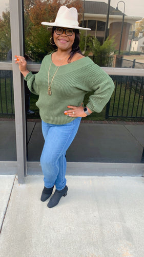 Army Green V neck sweater