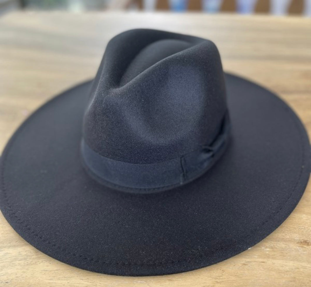Black wide Brim Fedora Hat